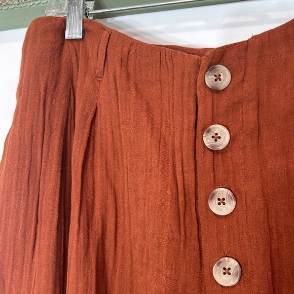 L*SPACE GAUZE COTTON GEORGIE BUTTON FRONT PANTS HIGH WAIST XL RUSTIC Orange - Picture 4 of 6
